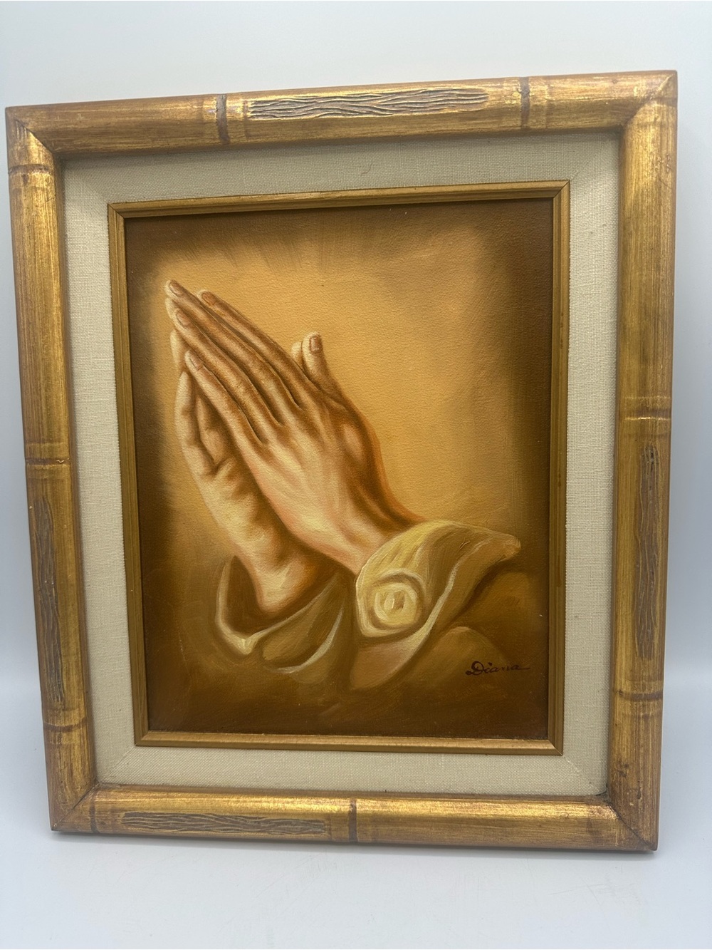 Vintage Artistic Impressions Praying Hands Oil Painting Framed Signed Certified